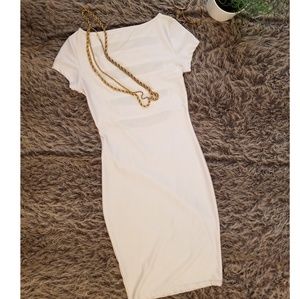White Midi Length Dress w/Cutouts In The Back